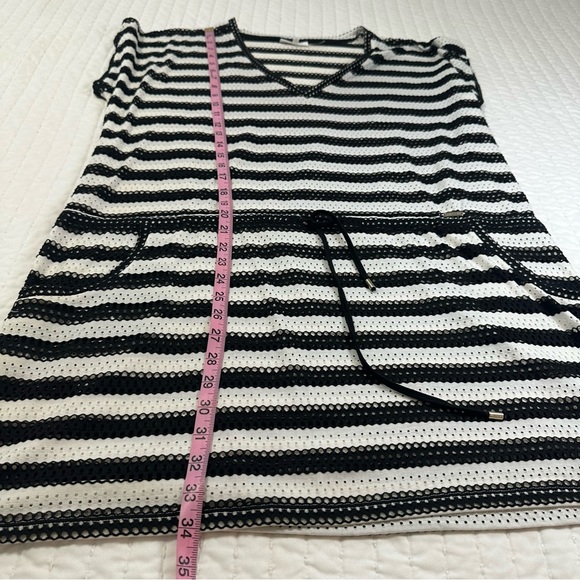 Calvin Klein Black and White Striped Drawstring Dress Beach Cover-Up Size L/XL - Picture 5 of 16